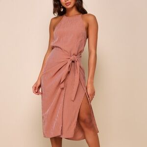 Lulus Amalfi Muse Rust Brown Striped Cutout Faux Wrap Midi Dress - Size M